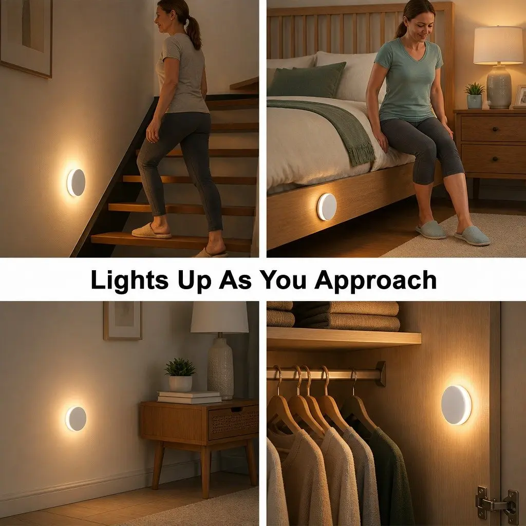 Motion Sensor Night Light USB-C Rechargeable 3 Pack Intelligent Infrared Sensor Adjustable Brightness Magnetic Suction Mounting