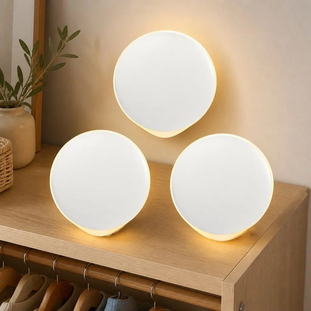 Motion Sensor Night Light USB-C Rechargeable 3 Pack Intelligent Infrared Sensor Adjustable Brightness Magnetic Suction Mounting