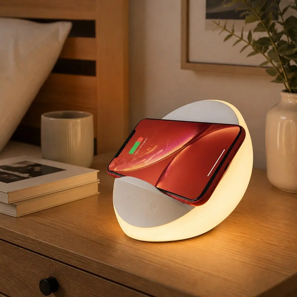 Table Lamp 15cm Touch Control Dimmable LED with Wireless Charger and Phone Holder