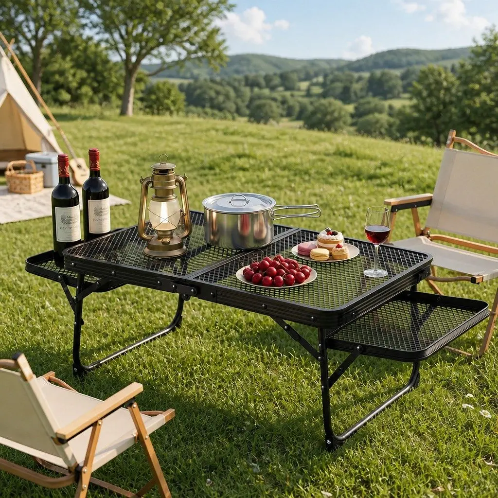 Folding Camping Table Lightweight Heat Resistant Mesh Cooking Top for Outdoor Use