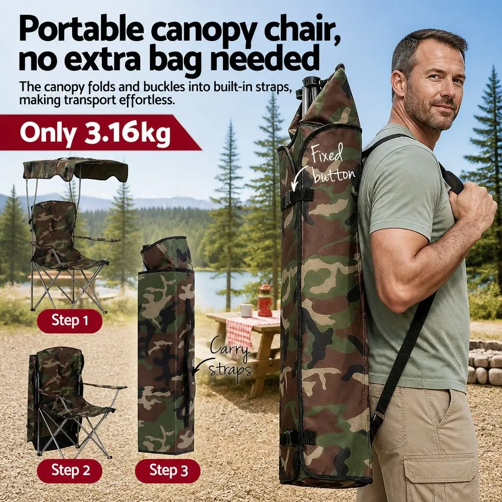 Camping Chair with Canopy Lightweight Folding Portable Outdoor Seat