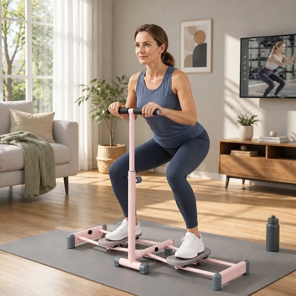Foldable Ski Exercise Machine Home Fitness Cardio Trainer Pink