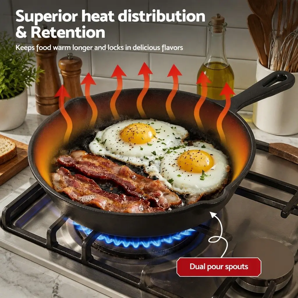 Cast Iron Frying Pan Skillet Set 4-Piece Black 14cm 16cm 20cm 24cm Induction Gas