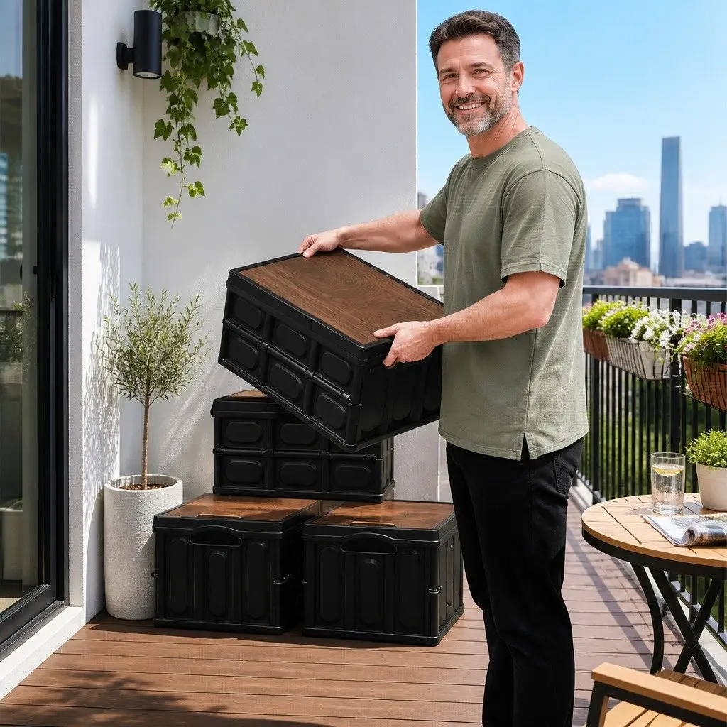 Collapsible Storage Box 50L Foldable Outdoor Organizer with Easy Carry Handles
