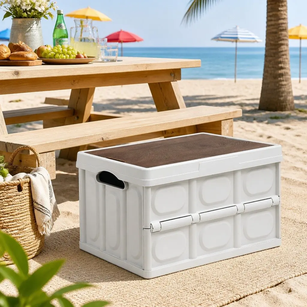 Collapsible Storage Box 50L Stackable Folding Outdoor Organizer with Easy Carry Handles