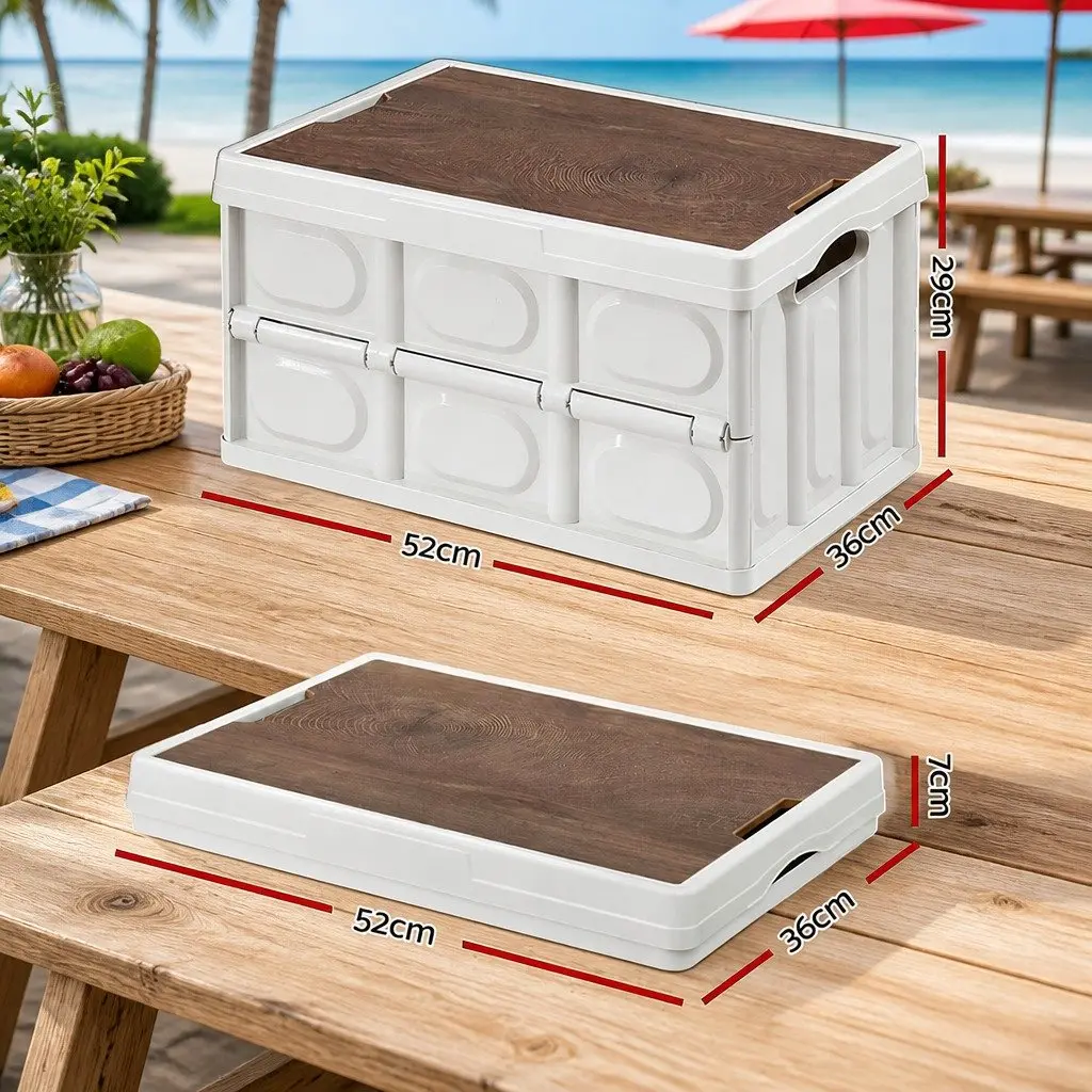 Collapsible Storage Box 50L Stackable Folding Outdoor Organizer with Easy Carry Handles