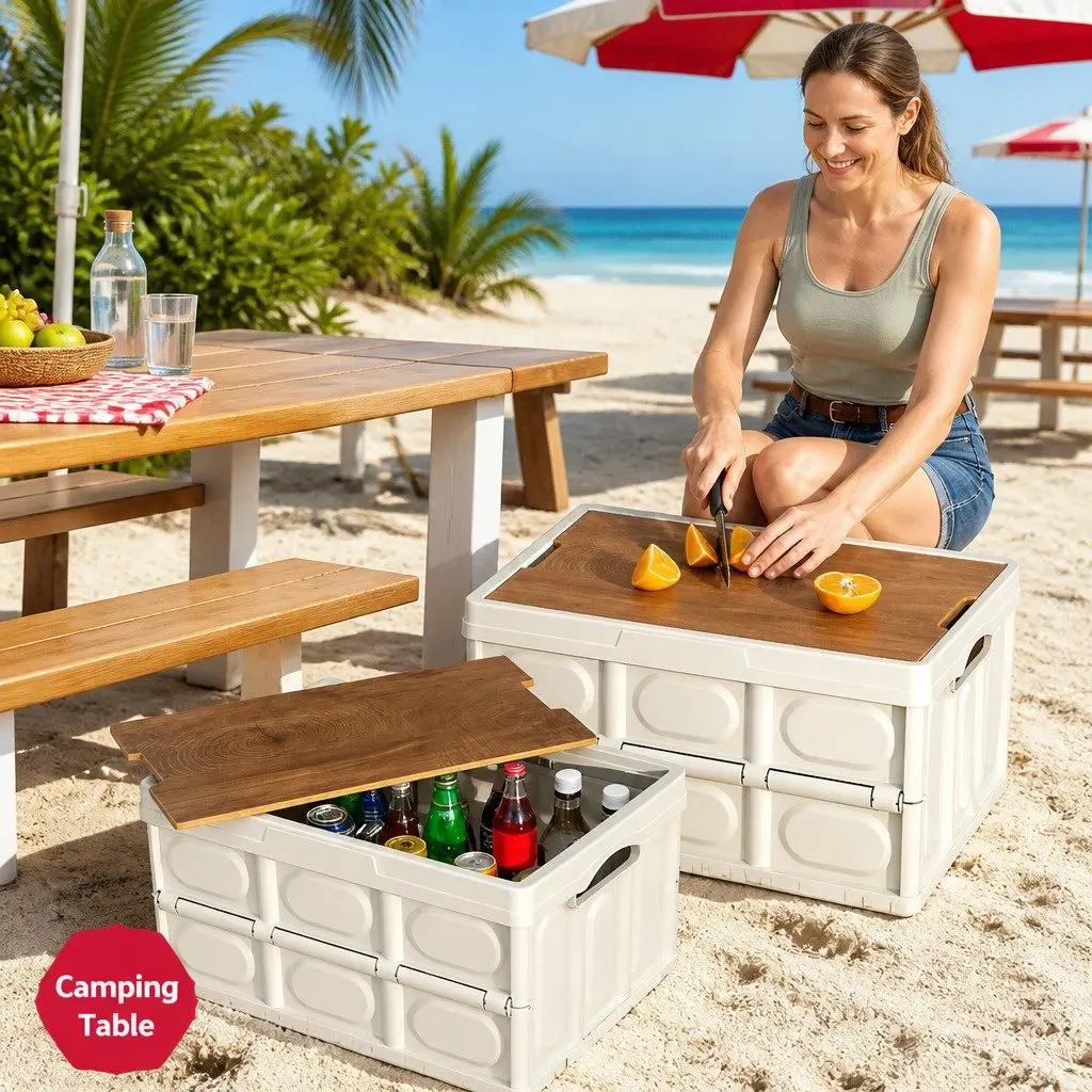 Collapsible Storage Box 50L Stackable Folding Outdoor Organizer with Easy Carry Handles