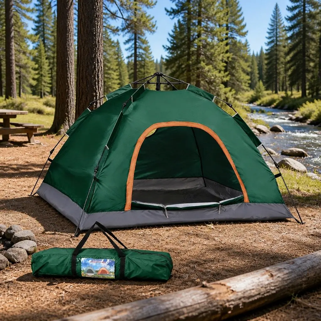 Camping Tent 2-3 Person Auto Pop Up Instant Setup Waterproof UV Protection Green