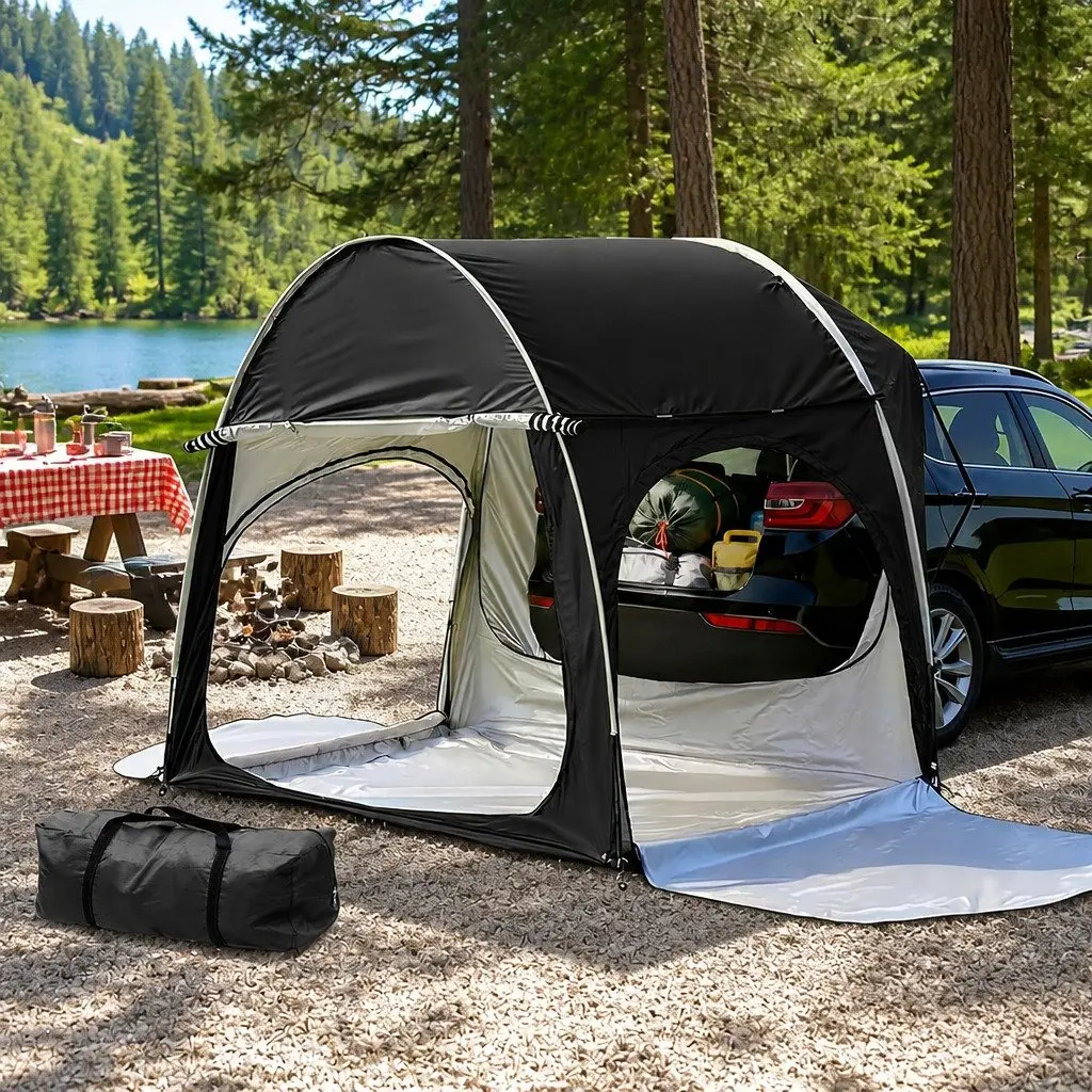 SUV Camping Tent Rear Hatchback Portable Family Canopy Water-Resistant Oxford Fabric Black