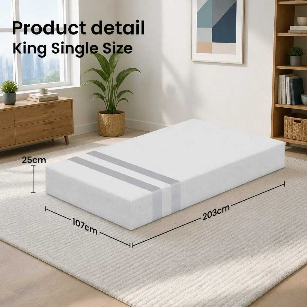 King Single Mattress 25cm Reversible Gel-Infused Memory Foam Medium Firm