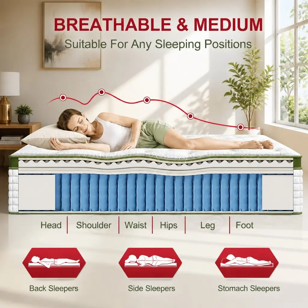 Single Latex Hybrid Mattress 34cm Medium Firm 5 Zone Pocket Spring Pressure Relief