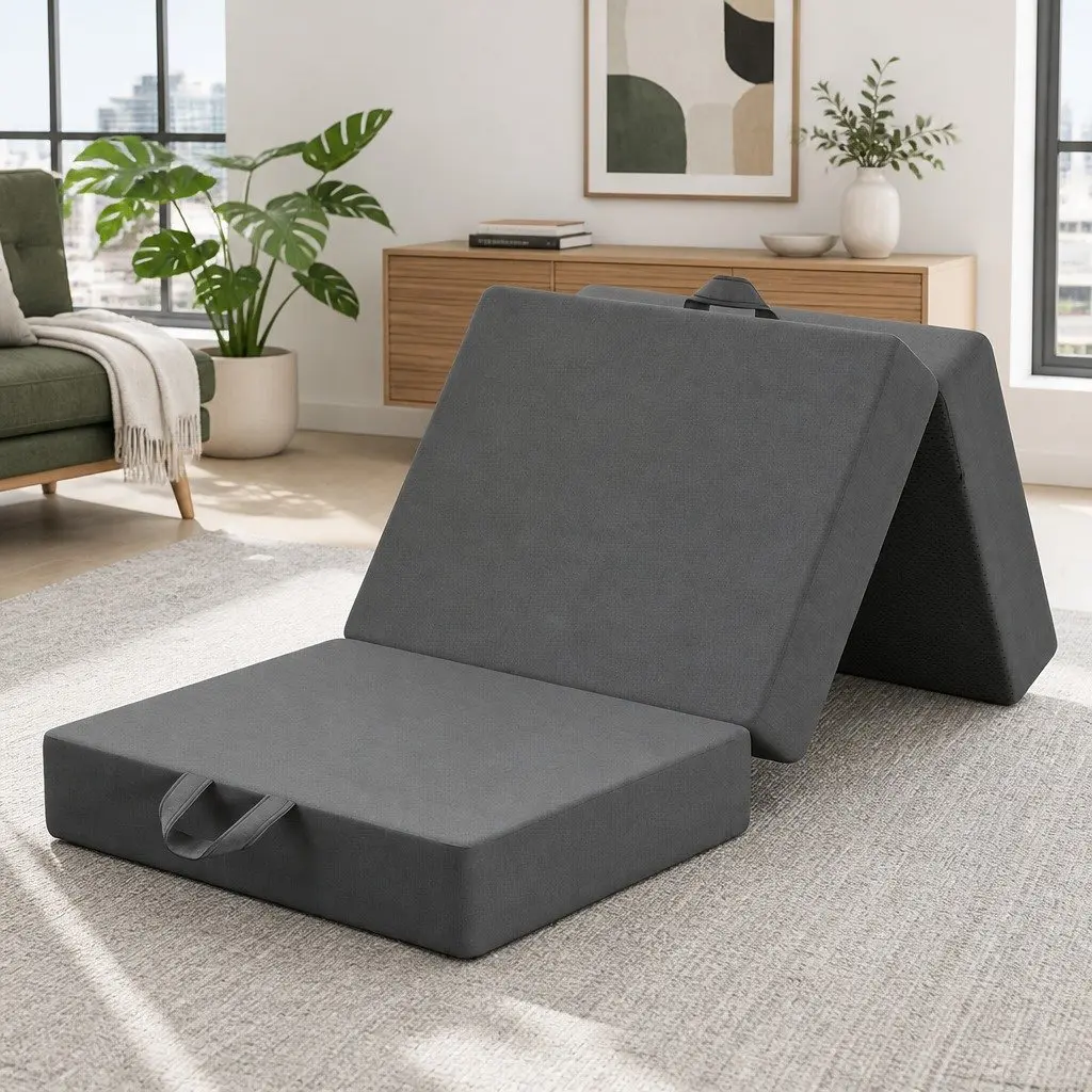 King Single Folding Mattress 15cm Foam Trifold Compact Portable Travel