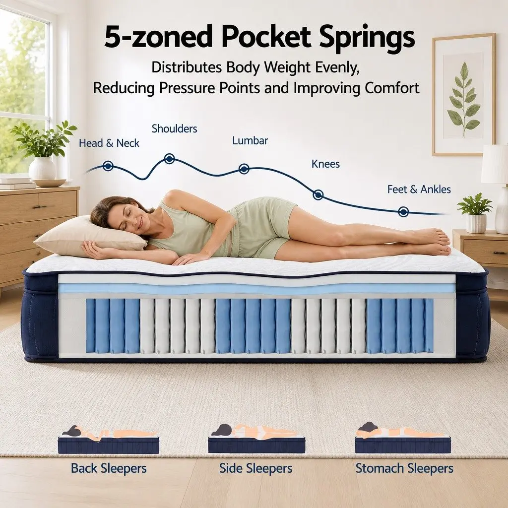 Single Mattress 34cm Medium Soft Hybrid Pocket Spring Gel Memory Foam Cooling