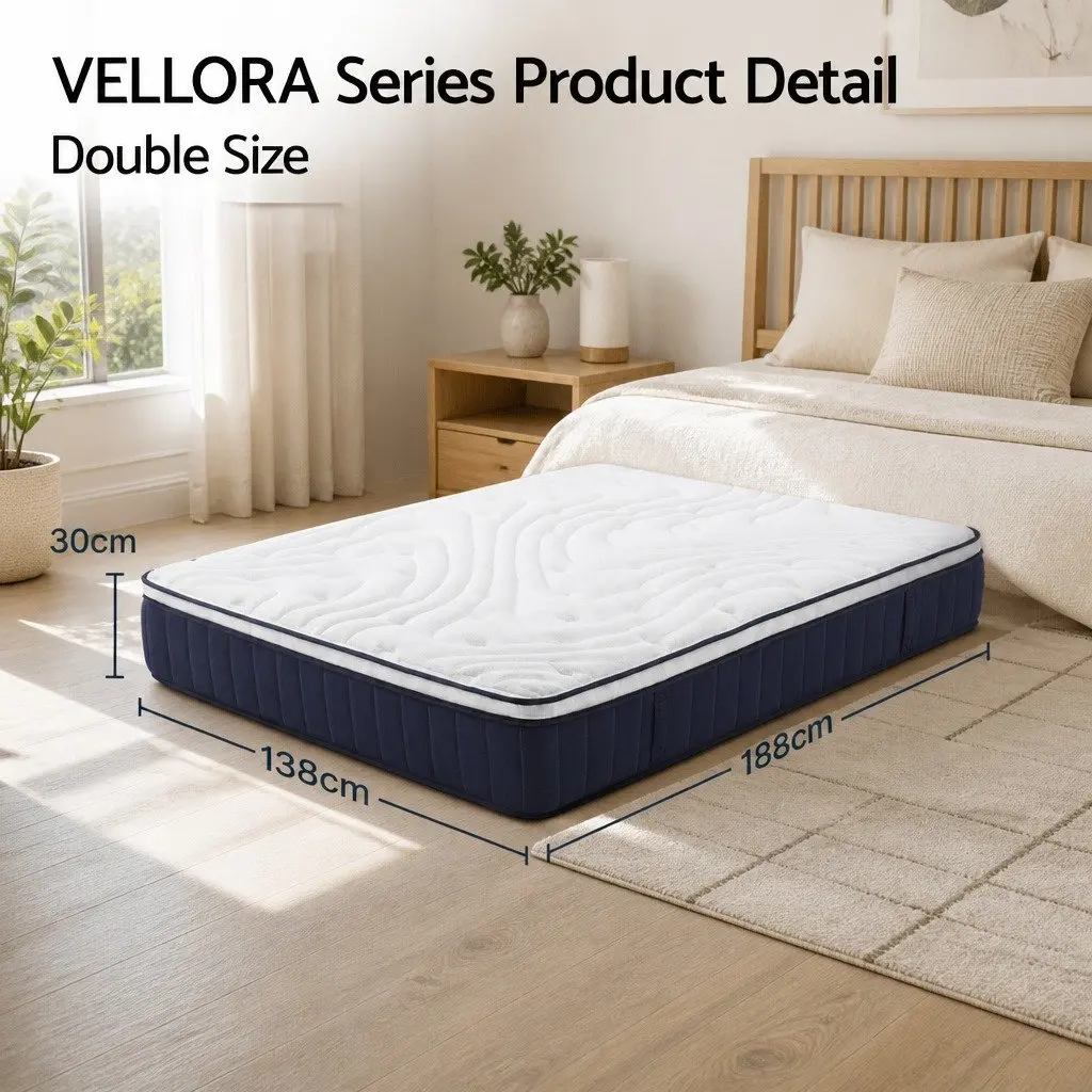 Double Mattress 30cm Medium Firm Hybrid Pocket Spring Latex Lumbar Support