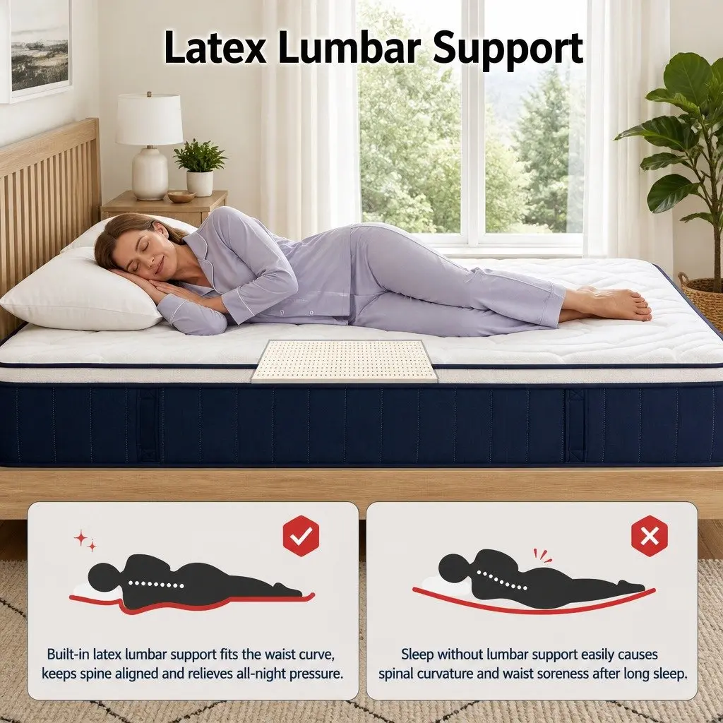 Double Mattress 30cm Medium Firm Hybrid Pocket Spring Latex Lumbar Support