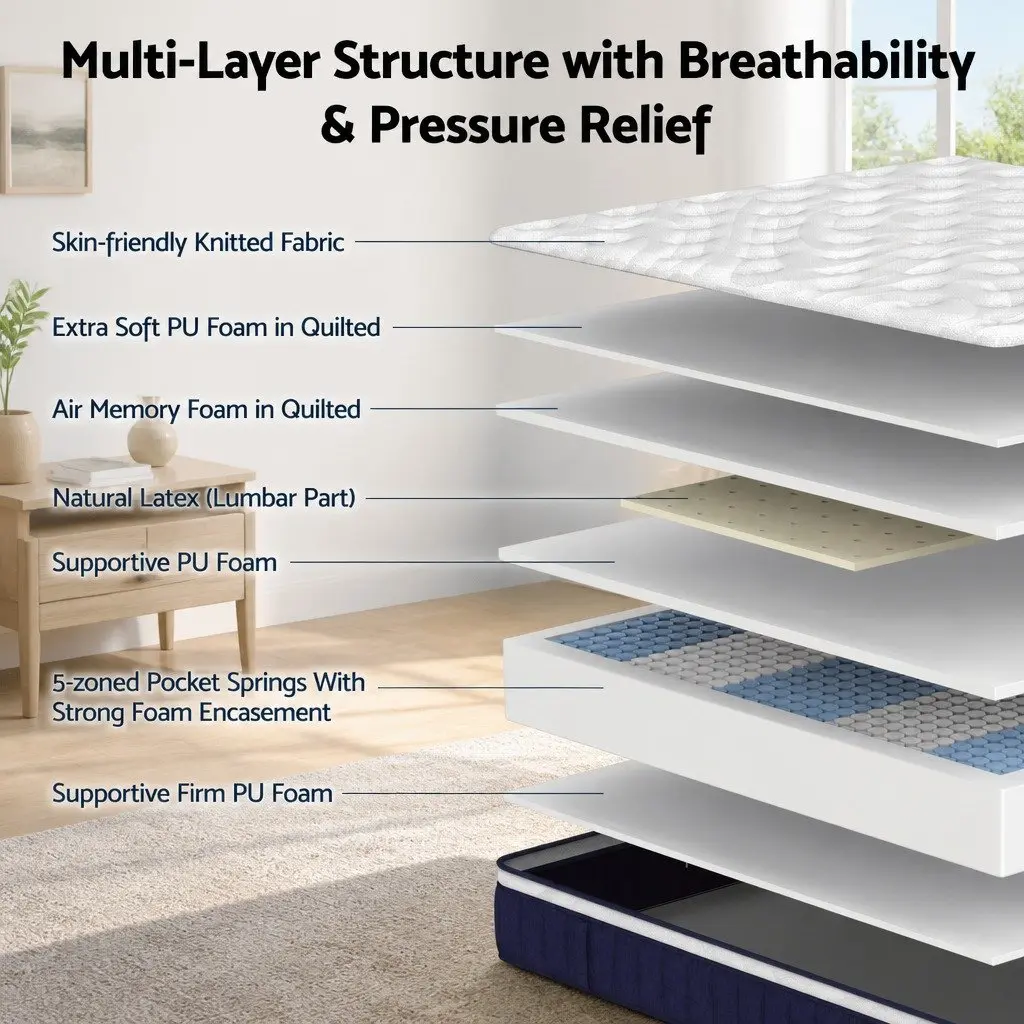Double Mattress 30cm Medium Firm Hybrid Pocket Spring Latex Lumbar Support