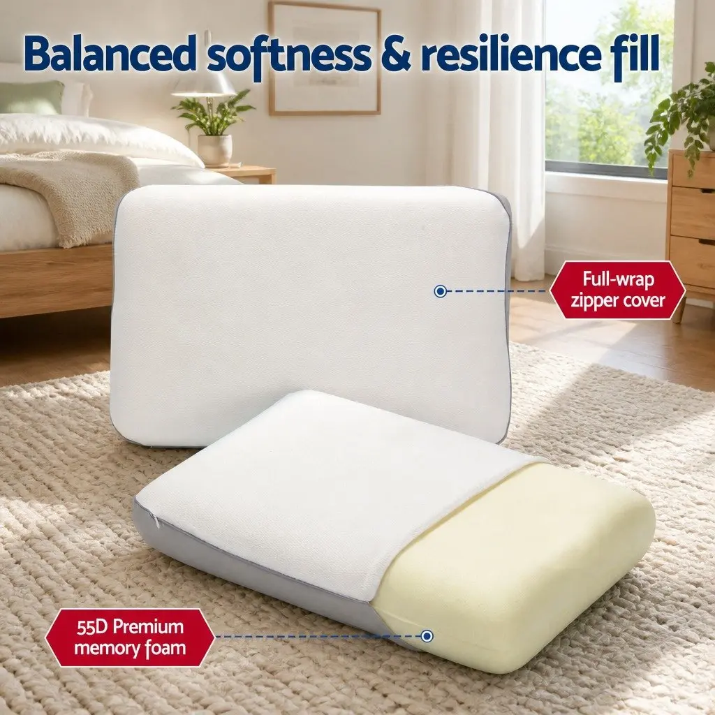 Memory Foam Pillow 65x40x14cm Dual-Sided Cooling Neck Support
