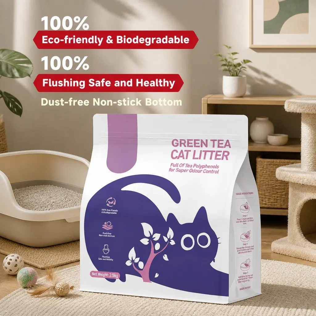 Cat Litter 30kg Clumping Natural Flushable Dust Free Green Tea Fibre