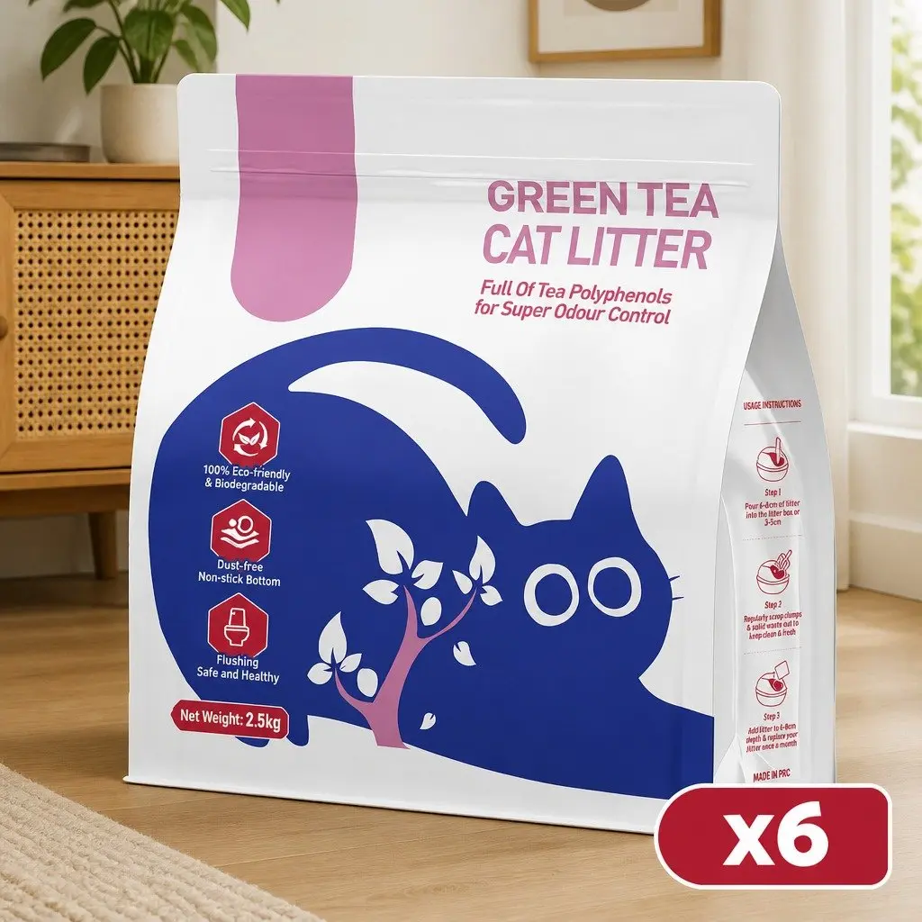 Clumping Cat Litter 15kg Natural Green Tea Odour Control Dust Free Easy Maintenance