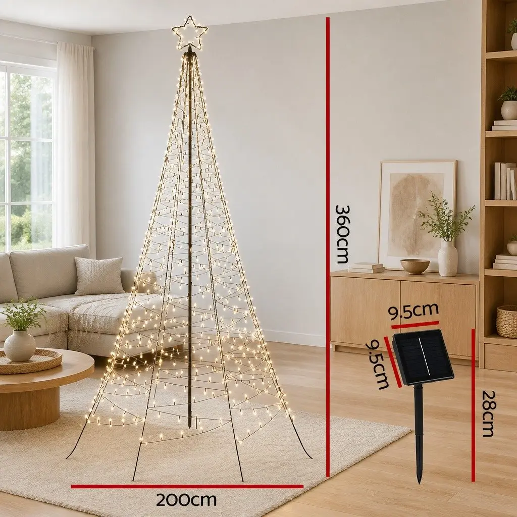 Pre-lit Christmas Tree 3.6M Solar Powered 800 LED Warm White Lights Outdoor Holiday Decoration