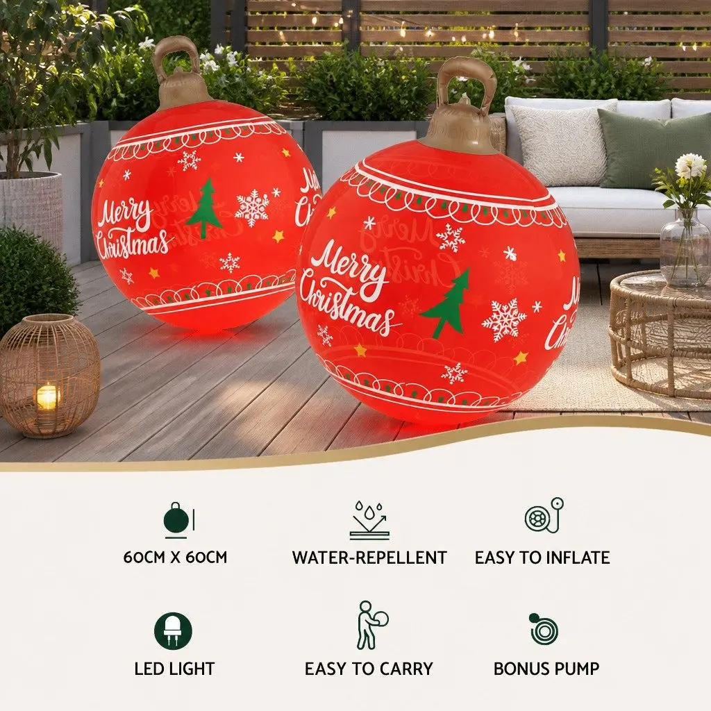 Inflatable Christmas Ball 60cm Red LED Lighted Outdoor Decoration