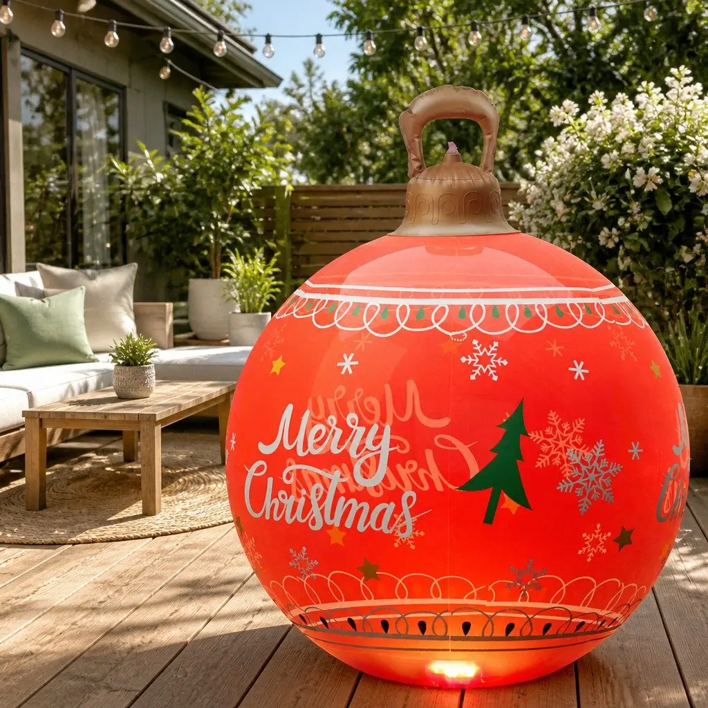 Inflatable Christmas Ball 60cm Red LED Lighted Outdoor Decoration