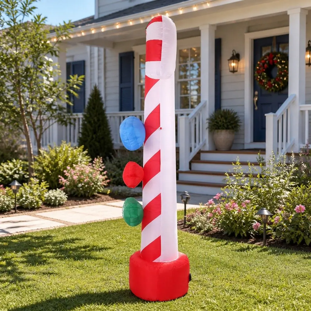 Christmas Inflatable Candy Pole 2.4M LED Illuminated Outdoor Indoor