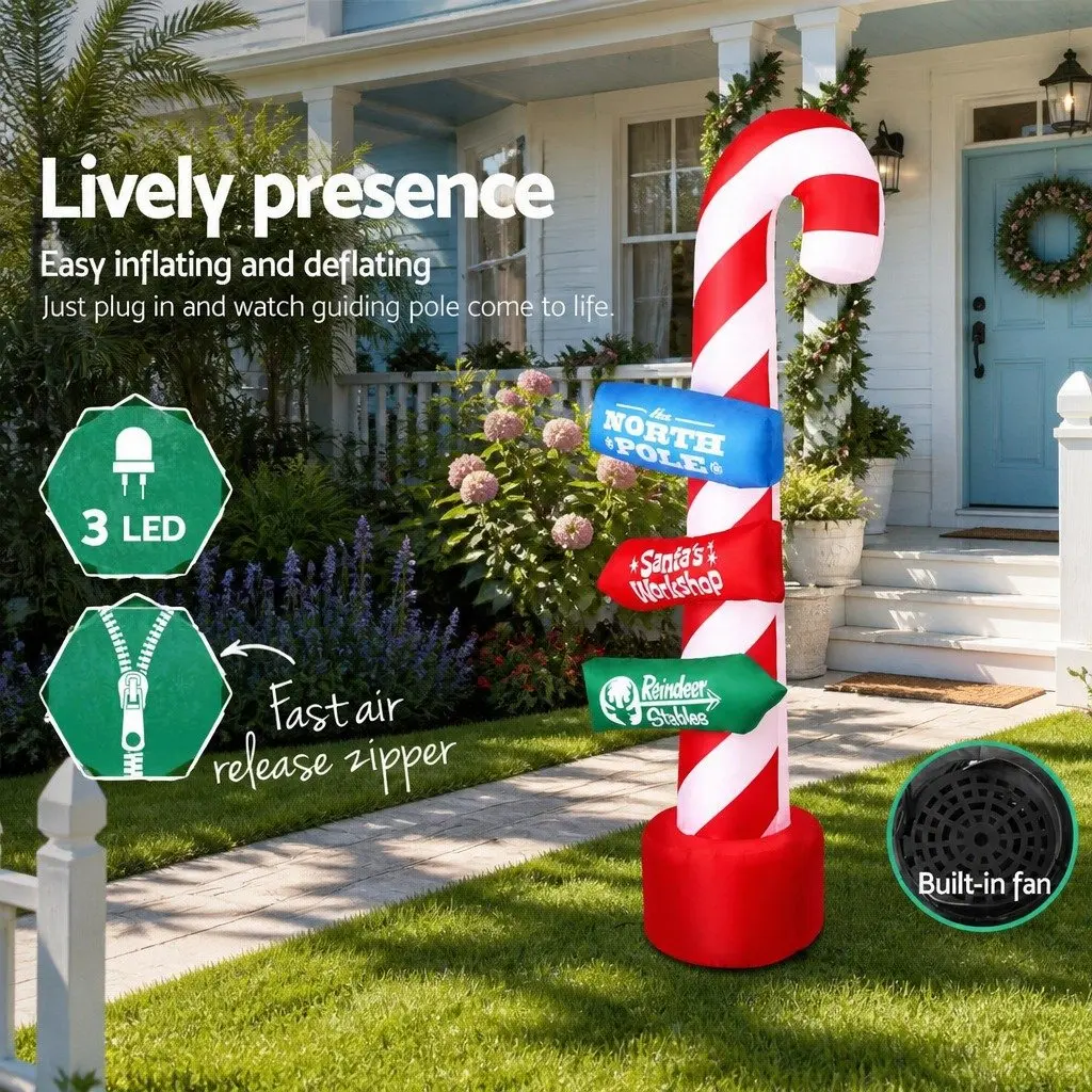 Christmas Inflatable Candy Pole 2.4M LED Illuminated Outdoor Indoor