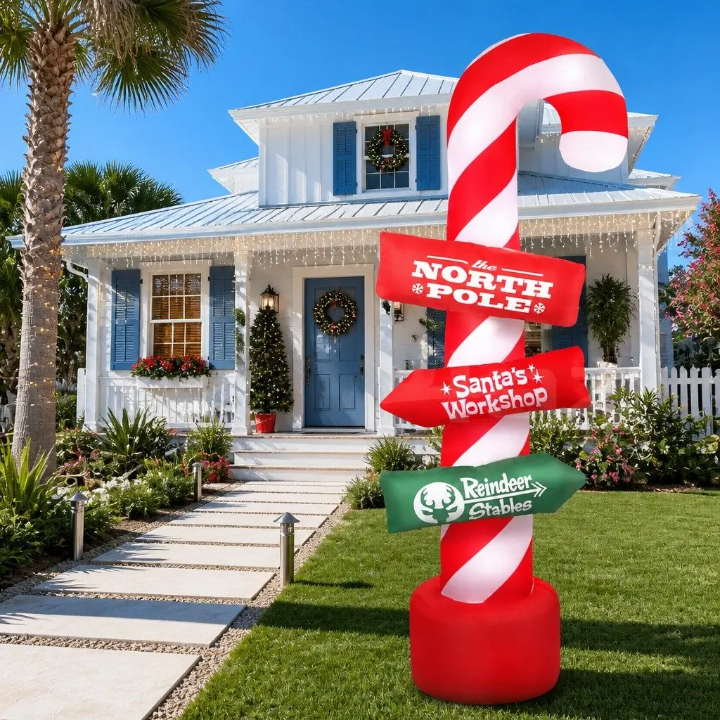 Christmas Inflatable Candy Pole 2.4M LED Illuminated Outdoor Indoor
