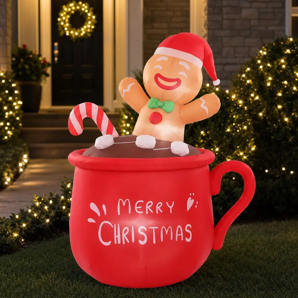 Christmas Inflatable Cup 1.8M LED Outdoor Decorations Red Illuminated Holiday
