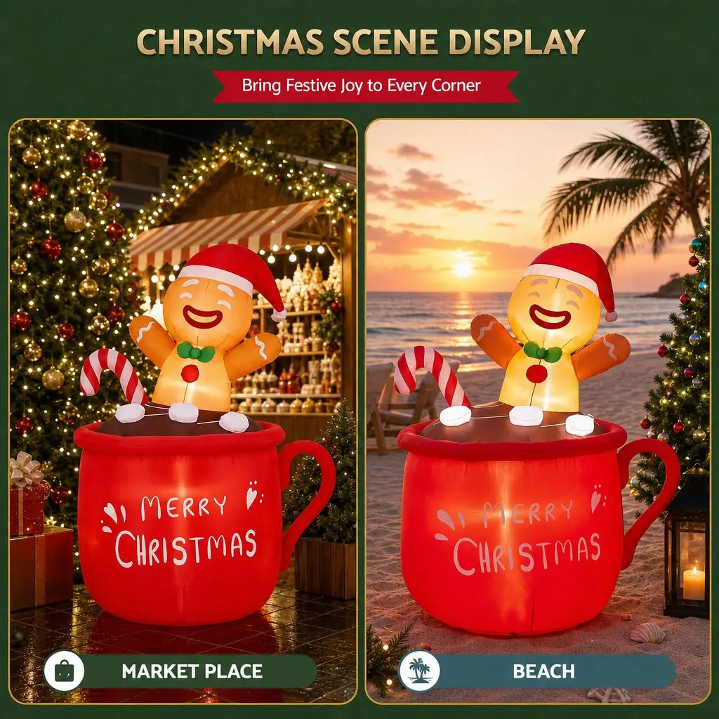 Christmas Inflatable Cup 1.8M LED Outdoor Decorations Red Illuminated Holiday