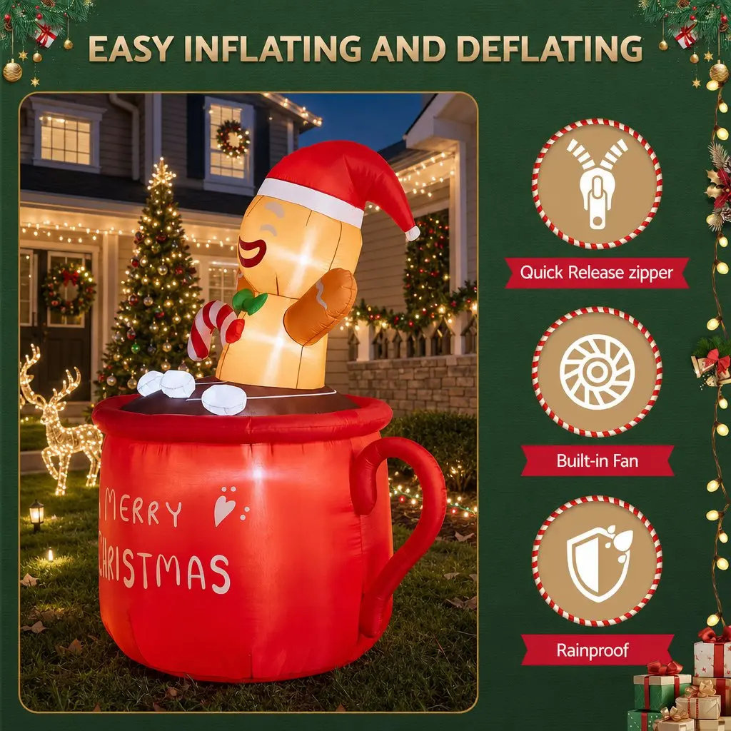 Christmas Inflatable Cup 1.8M LED Outdoor Decorations Red Illuminated Holiday