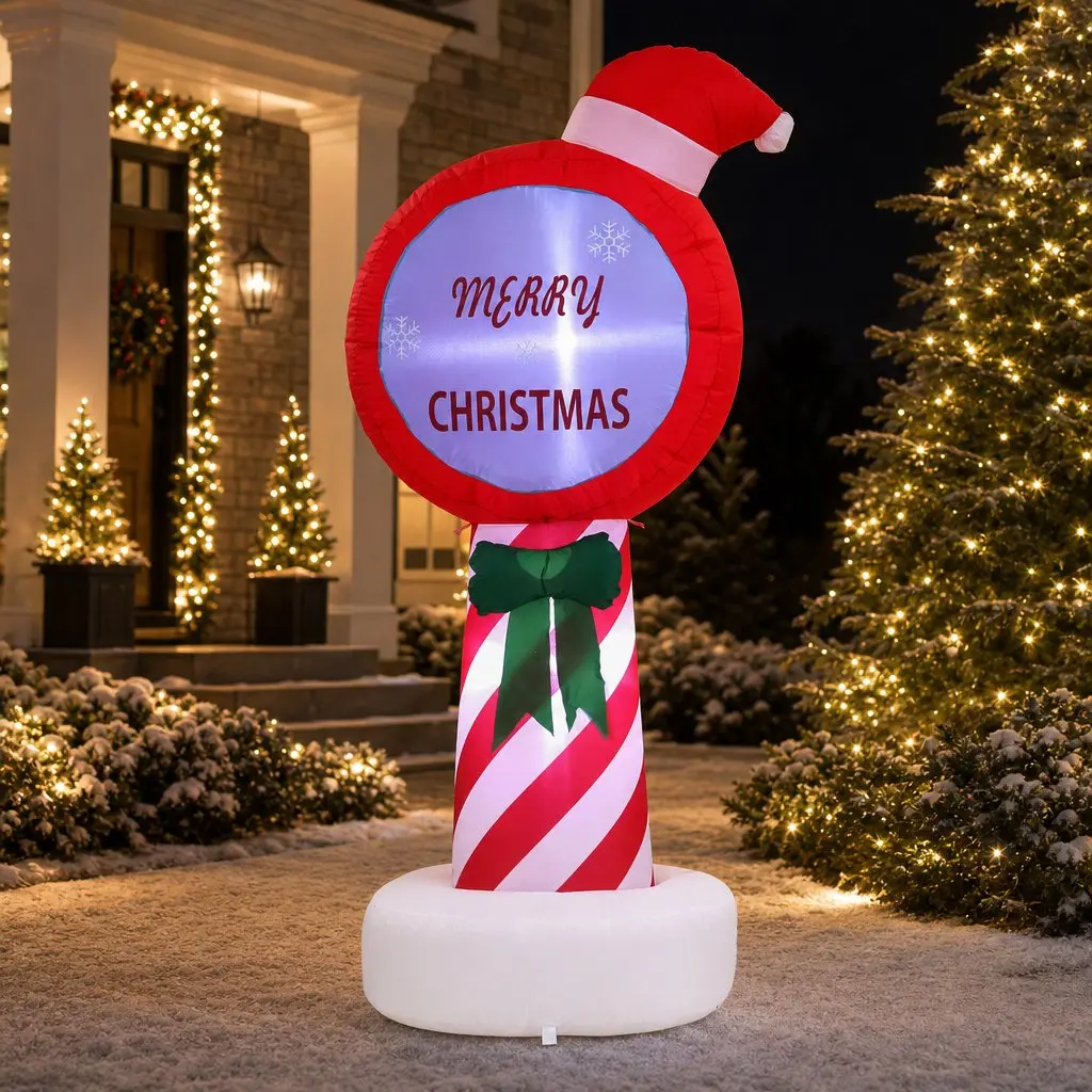 Christmas Inflatable Pole 1.8M LED Outdoor Decorations Red Illuminated Display