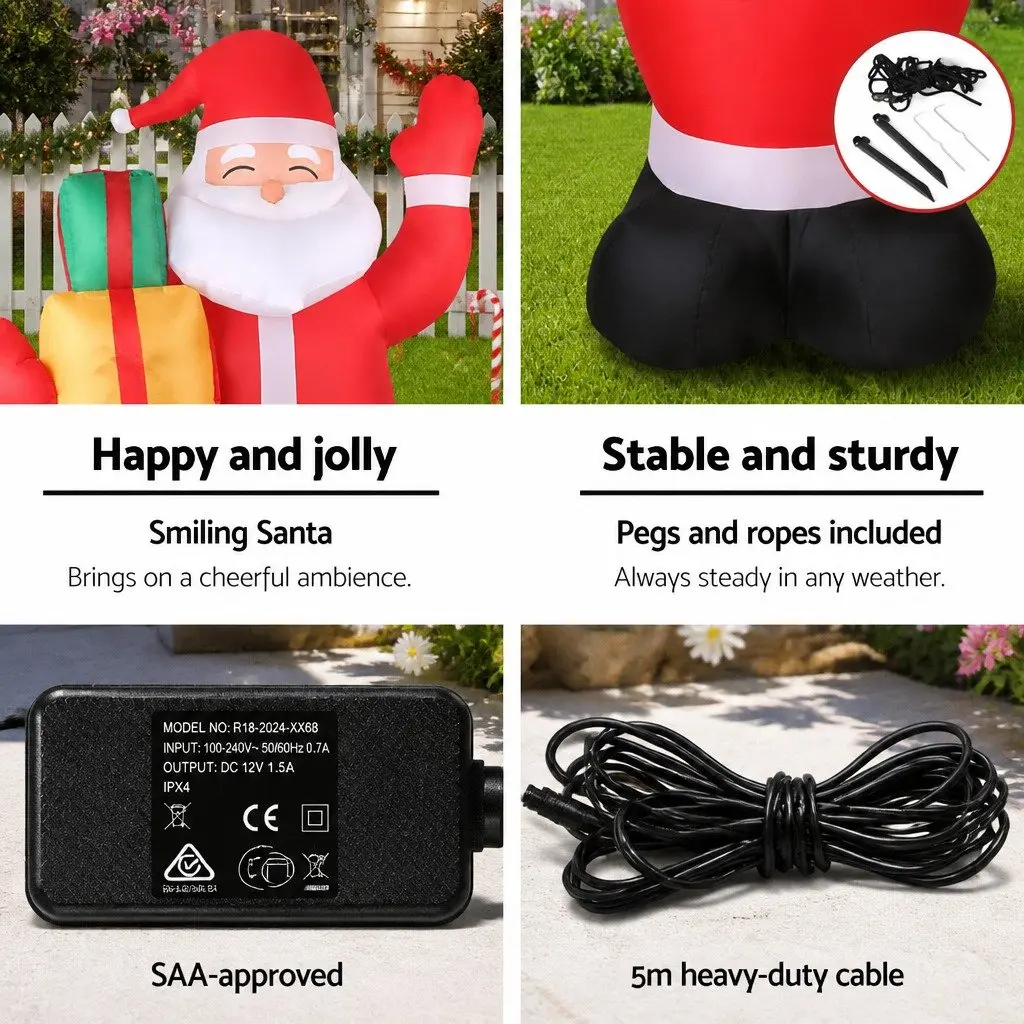 Christmas Inflatable Santa 2.4M Illuminated Decorations with LED Lights Garden