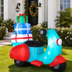 Festive Santa Motorbike Inflatable with LED Lights, 1.8m