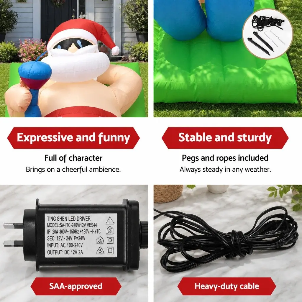 Christmas Inflatable Santa Bench 1.8M LED Illuminated Indoor Outdoor Decoration