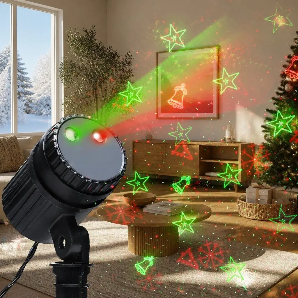 Laser Light Projector Red Green Flashing Remote Control Water Resistant for Indoor Outdoor Use