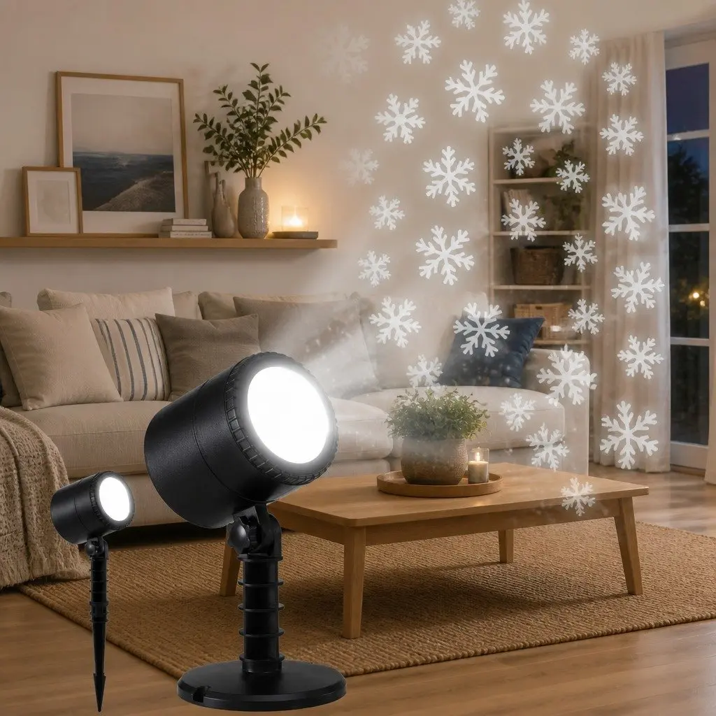 Laser Light Projector White Snowflake Patterns Indoor Outdoor Garden Decoration