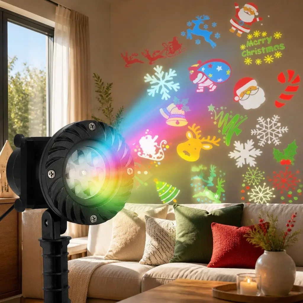 Multicoloured Laser Light Projector 12 Festive Designs for Christmas Outdoor Use