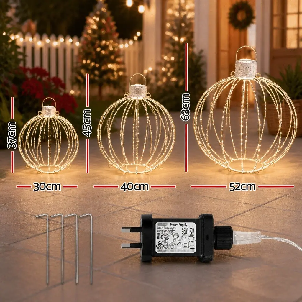 Christmas Light Set 320 LED Lights 3 Decorative Ball Designs Indoor Outdoor Gold