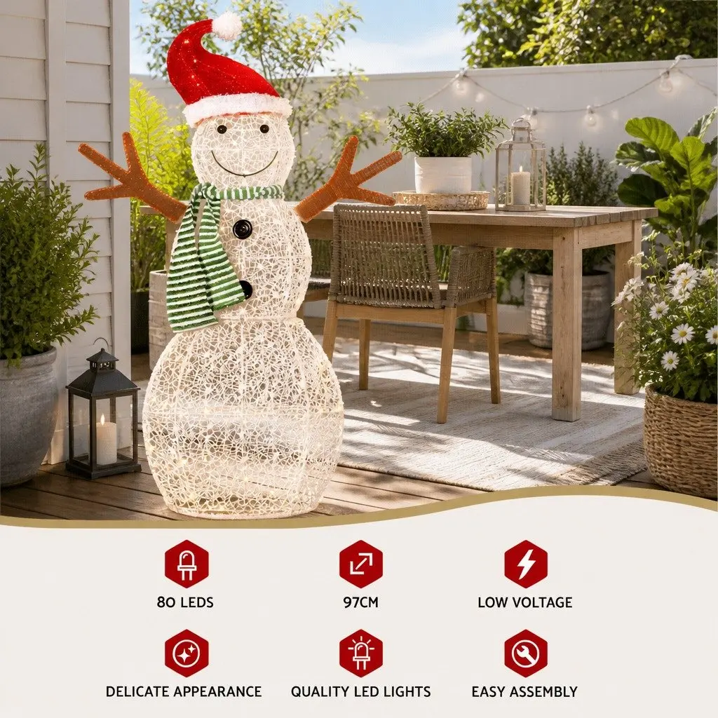 Christmas Snowman LED Lights 0.97M 80 Warm-White Bulbs Outdoor Indoor Decoration