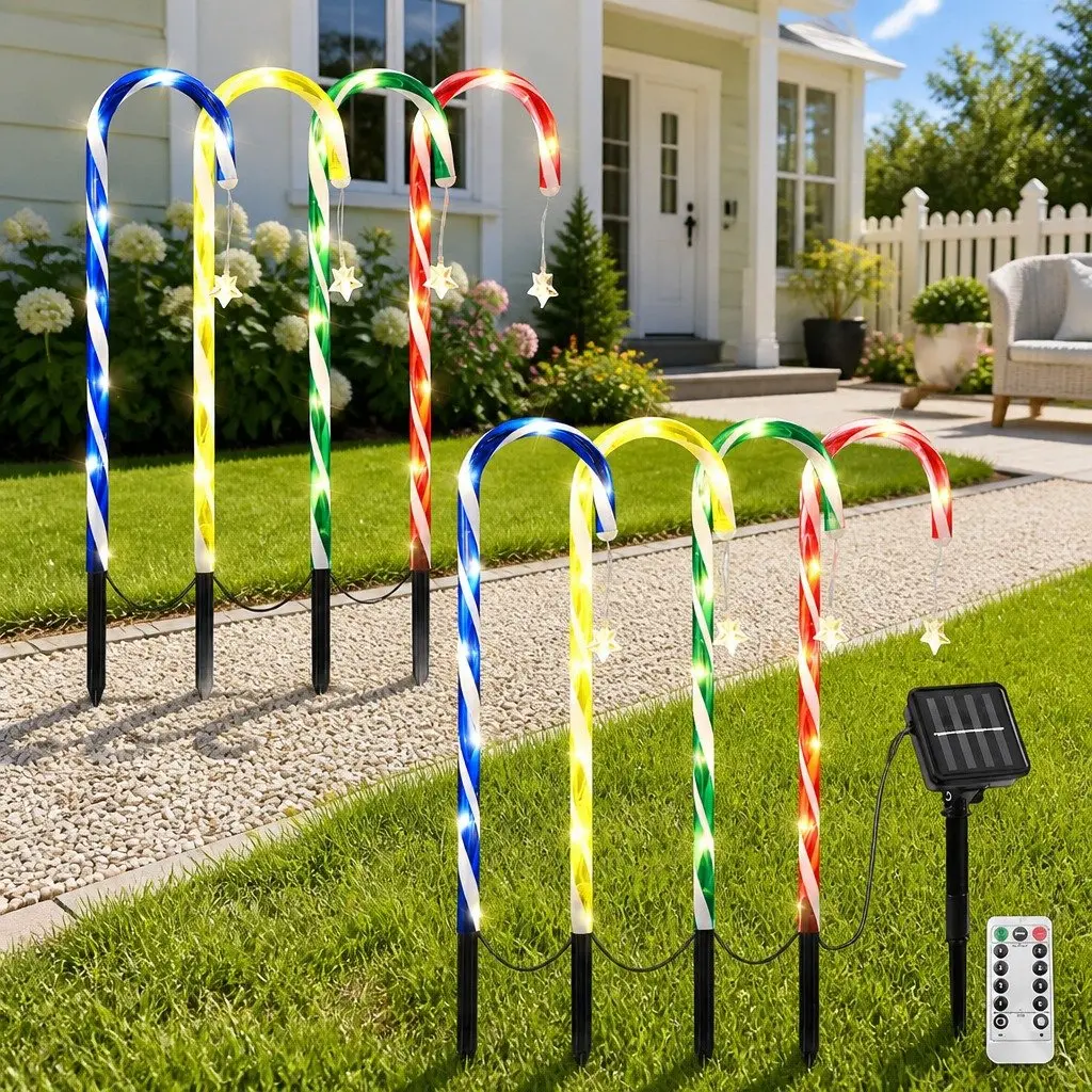 8 Piece Christmas Path Ground Lights 72 LED Solar Powered Multicolour Outdoor Garden Decorations