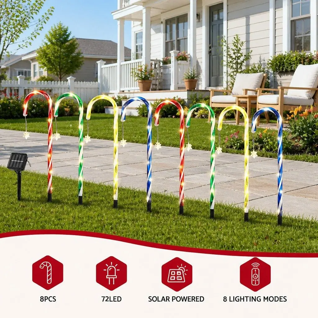 8 Piece Christmas Path Ground Lights 72 LED Solar Powered Multicolour Outdoor Garden Decorations