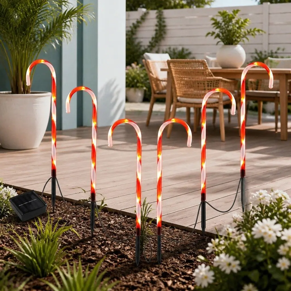 LED Christmas Path Ground Lights 6 PCS Solar Powered Water Resistant 42 Bulbs Eight Lighting Modes