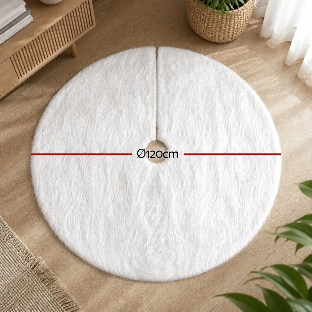 Christmas Tree Skirt 120cm White Plush Soft Polyester Festive Holiday Decoration