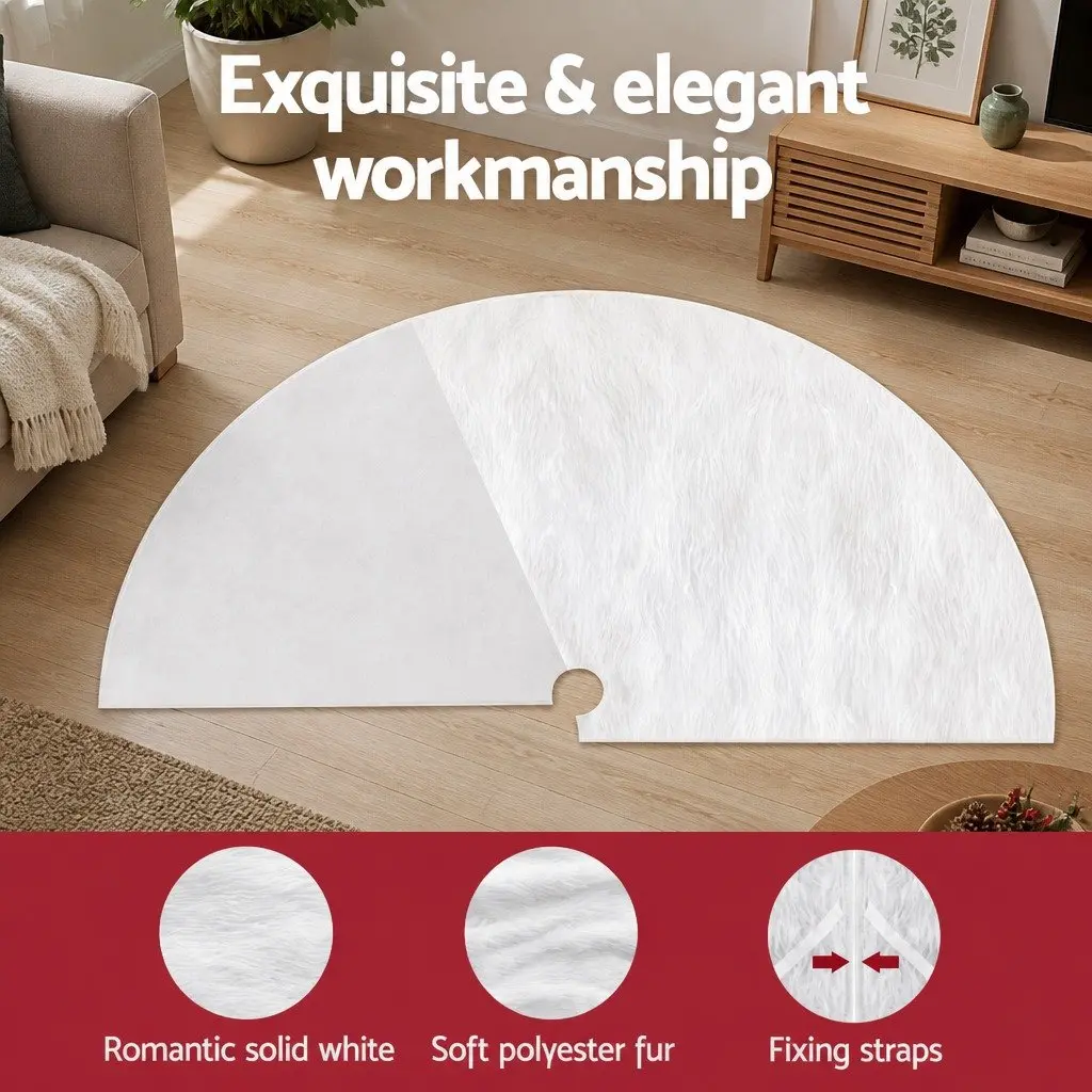 Christmas Tree Skirt 120cm White Plush Soft Polyester Festive Holiday Decoration