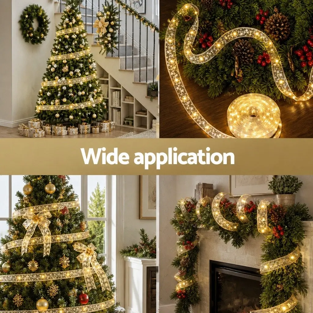 Christmas Lights 20M 200 LED Warm White Ribbon String Indoor Outdoor Water Resistant
