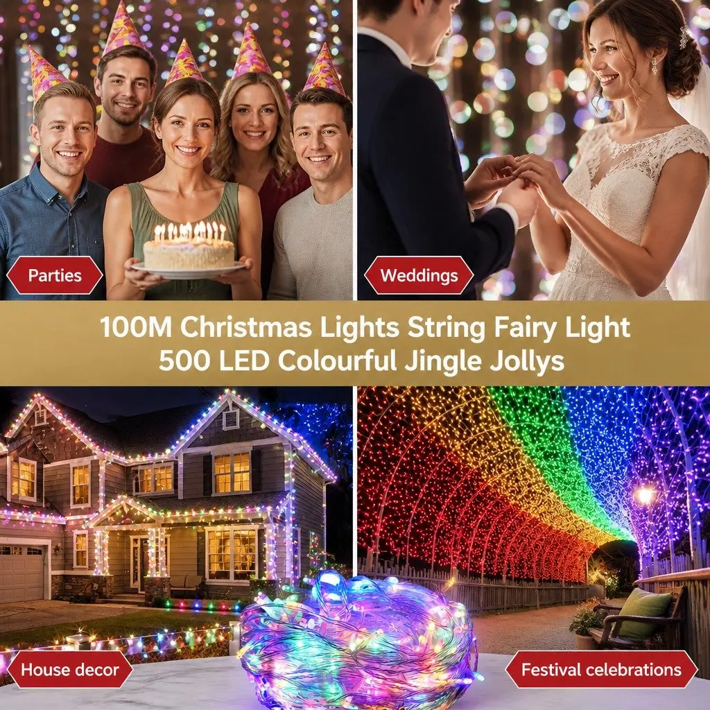 Christmas String Lights 50M 500 LED Multi-Coloured Outdoor Indoor Lights