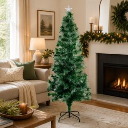 Christmas Tree Fibre Optic 2.1M 8 Flash Modes Realistic Pine Needles Steel Base
