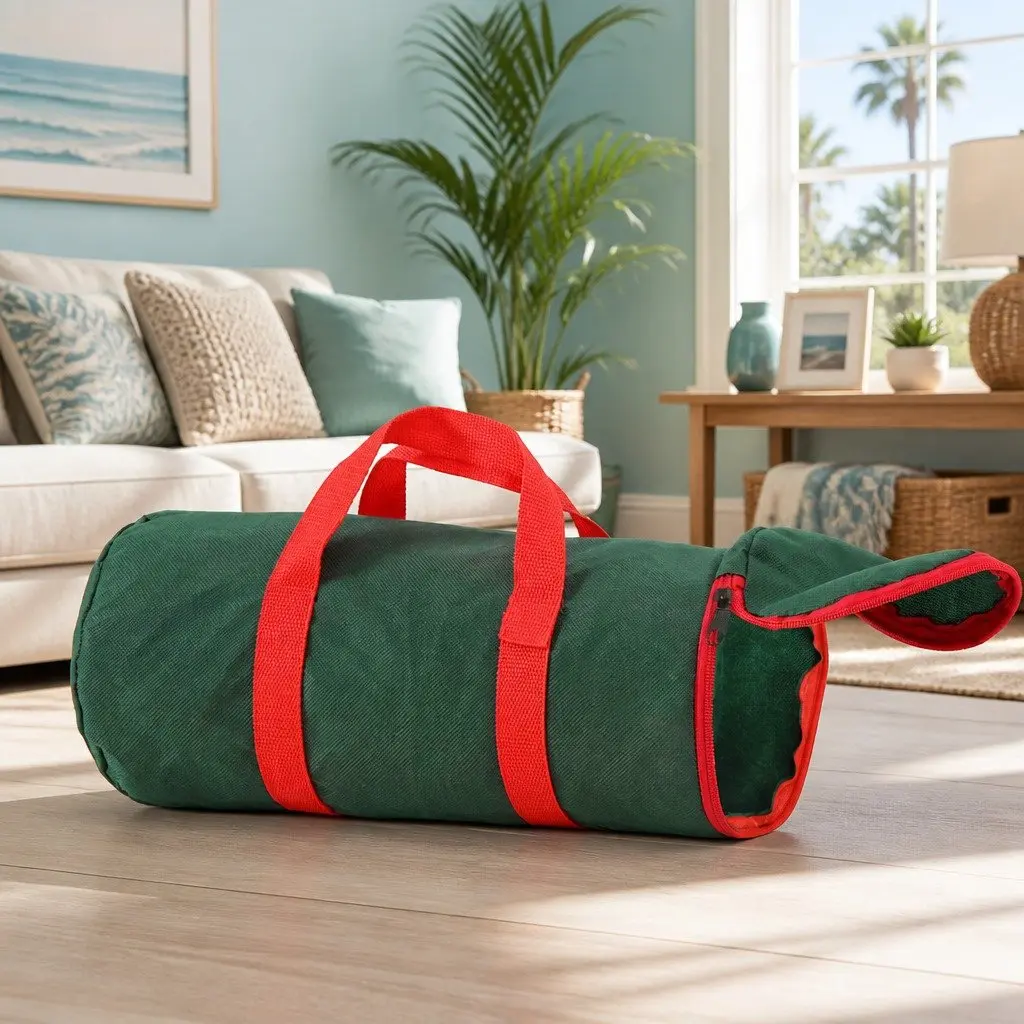 Christmas Baubles Storage Bag Cylindrical Xmas Ornaments Container Green Oxford